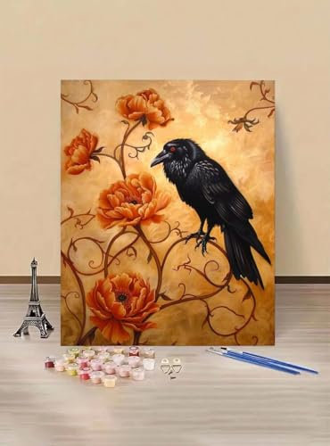 Malen nach Zahlen Erwachsene Vogel DIY Handgemalt Ölgemälde Kit Mit 3-Pinseln und Acrylfarbe, Anfänger Paint by Numbers Malen Nach Zahlen zur Heimdekoration, Blume (50x65cm)YEYUMEOZ Model 1-G