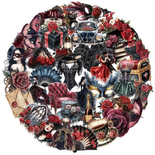 PNGIF Maskerade Dark Romance Aufkleber 50 Stück, Vintage Aesthetic Rose Sticker für Scrapbook Kindle Journal MacBook Fahrrad Laptop Koffer, Wasserfeste Transparenter PET Decals