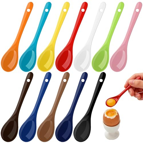 Mssushi 12 Pcs Porcelain Egg Spoons, Mini Ceramic Spoons | 12 Colors, 12cm/4.8inch, Mini Ceramic Spoons, Porcelain Tea Spoons, for Yogurt, Coffee, Tea, Jam, Desserts