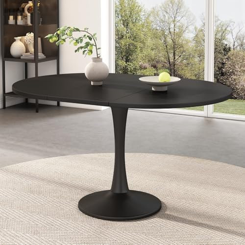 KOMHTOM Table a Manger Ronde Extensible 4 a 6 Personne, Table a Manger Bois Moderne et Minimaliste, 100/140x100x75 cm (Noir)