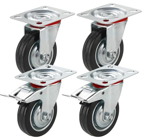 12x Schwerlastrollen mit Bremse bis 400 kg belastbar - Lenkrolle 75 mm Transportrollen - Rollen mit Bremsen - Möbelrollen (3x4)