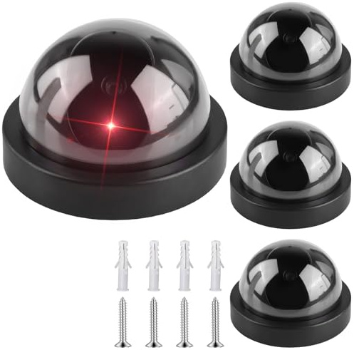 4 Stück Kamera Attrappe, Wandhalterung Dummy Kamera, Dummy Überwachungskamera mit Rot Blinkender LED, Fake Kamera, Fake Sicherheitskamera, Kamera Atrappe Außen Für Innen- Und Außenbereich, Schwarz