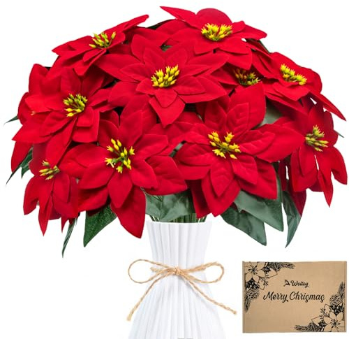 Woltoy 2 Stück Weihnachtsstern Künstlich, Insgesamt 24 Weihnachtsblumen Rot, Weihnachtsstrauß Blume Für Die Weihnachtsdekoration Und Dekoration Wohnbereich
