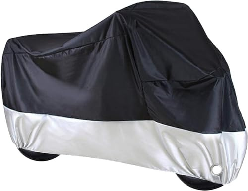 Funda protectora para moto XXXXL, 210D Oxford impermeable, negro y plateado, con hebilla antiviento, para uso interior y exterior