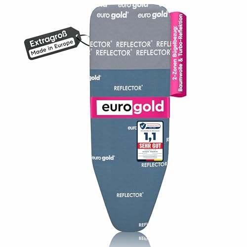 EUROGOLD Bügelbrettbezug für Dampfbügelstation 130x50 cm (für 130x48–52 cm) | wärmereflektierende Reflector-Zone, gepolstert, Rundum-Gummizug, für komfortables Bügeln (Sydney Grey, Größe L-XL)