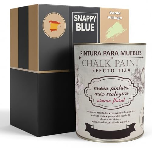 Snappy blue Pintura a la Tiza para Muebles sin lijar - VERDE VINTAGE, 750ML Pintura Chalk Paint Efecto Tiza Ideal para restauración y decoración de muebles