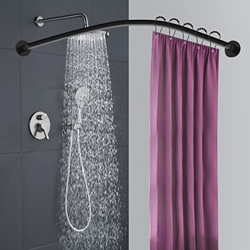 Tringle à rideau de douche en forme de L sans perçage - Barre de douche d'angle réglable - Support de rideau de douche stable avec 12 anneaux - Pour baignoire/salle de bain