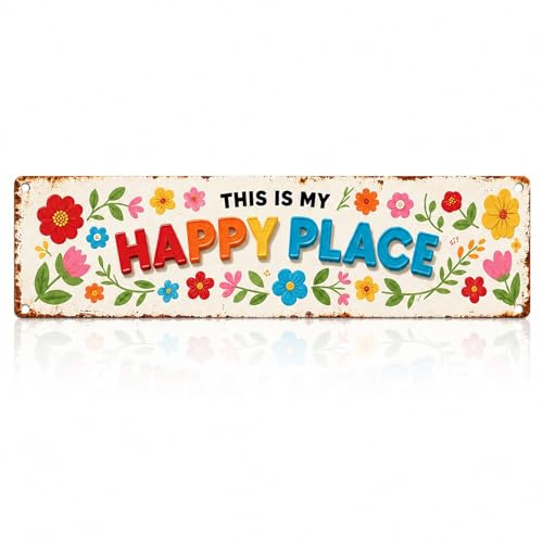 This Is My Happy Place Sign & Plaques, Metal Garden Signs Wall Art For Hallway And Stairs, Garden Plaques, Wall Decor For Garden, Bedroom, Kitchen, Living Room, Office, Cafe, 40x40cm
