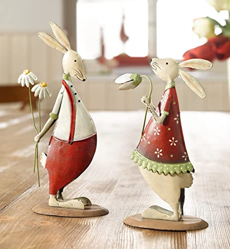 Dekoleidenschaft 2 Deko-Hasen Blümchen aus Metall, 16 + 20 cm hoch, Hasenpaar, Osterdeko, Dekofigur, Osterhase, Figurenset, Osterfigur, Metallfigur, Metalldeko
