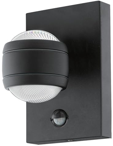 EGLO LED Außen-Wandlampe Sesimba 1 2 flammige | Außenleuchte inkl. Bewegungsmelder, Sensor-Wandleuchte aus Stahl und Kunststoff, Farbe: Schwarz, IP44