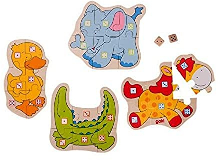 Goki 56823 Würfelspiel Tiere aus Holz, 26-teilig
