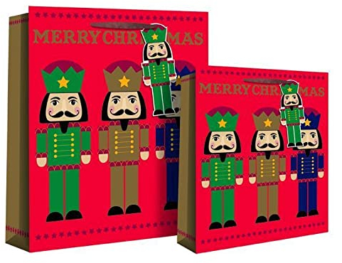Bags of Room - Christmas Holiday Nutcracker Soldier Design Gift Bag 33 x 26 x 14cm - Gold Foil L