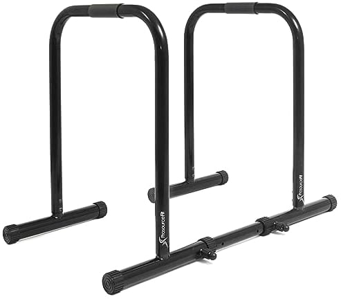 ProsourceFit Dip Stand Station, Ultimate Heavy Duty Body Bar Press with Safety Connector for Tricep Dips, Pull-Ups, Push-Ups, L-Sits, Black