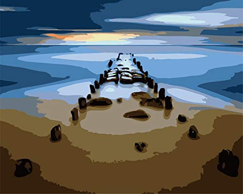 ABEUTY Wandkunst Himmel Sandstrand Fluss Malen nach Zahlen, DIY Ölgemälde auf Leinwand Gemälde 40x50cm