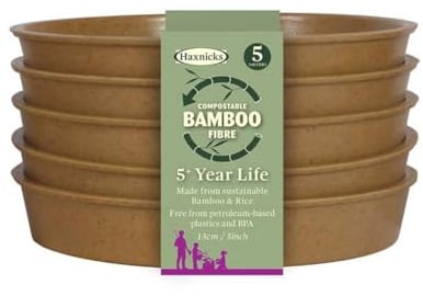 Haxnicks 5x Indoor & Outdoor Sustainable Bamboo Fibre Plant Saucers |13CM / 5 INCH | Pack of 5 | Terracotta | Pot120201