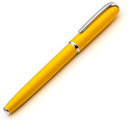 ZenZoi Yellow Fountain Pen - Beautiful Writing Instrument for Women, Men. Smooth Schmidt Fine Nib. Luxury Gift Set, Converter, 2 Ink Refills. Nice, Refillable, Professional, Journaling