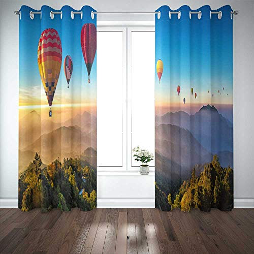 Musesh 132 x 160 cm Vorhänge, 2 Paneele, coole Fenstervorhänge, Verdunkelungsvorhänge, Fensterpaneel, bunte Heißluftballons, fliegen über Berg, Punkte in der Tür, Vorhang für Schlafzimmer, Wohnzimmer