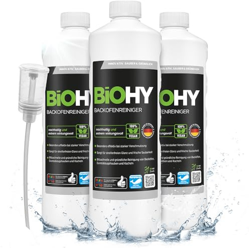 BiOHY Backofenreiniger Ofenreiniger Krustenlöser Fettlöser (3 x 1 Liter) | Löst eingebrannte Verkrustungen und Fett in Ofen, Mikrowelle und Grill, nicht für beschichtete Innenräume geeignet