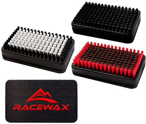 RaceWax Skibürsten Bürste Ski 3er Set mit Nylonbürste, Rosshaarbürste u. Kupferbürste