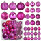 Prextex Boules de Noël Rose Fushia pour Les Décorations de Noël - 36 Boules Noël Roses Incassables avec Fil de Suspension pour Décoration des Fêtes - Boules de Noël (Combo de 6 Styles en 3 Tailles)