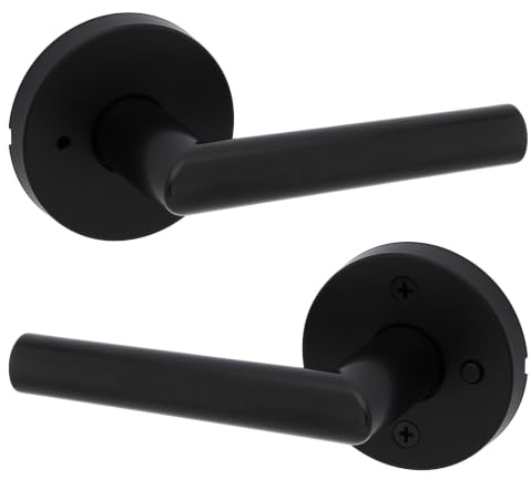 Kwikset Milan Interior Privacy Door Handle with Lock, Door Lever For Bathroom and Bedroom, Matte Black Reversible Keyless Push Button Lock Door Lever