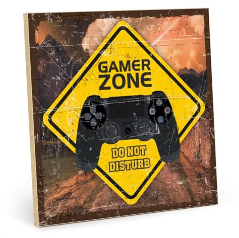 TypeStoff Holzschild mit Spruch – Gamer Zone – im Vintage-Look mit Zitat als Geschenk und Dekoration zum Thema Comuter und Spielen - HS-01198