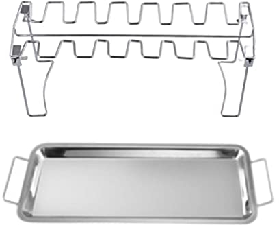 Tubayia Hähnchenschenkel Grill Rack Faltbarer Bräter BBQ Drumsticks Halter Antihaft Räuchergrill Ofen Kochen Grillen Picknick (mit Pfanne)