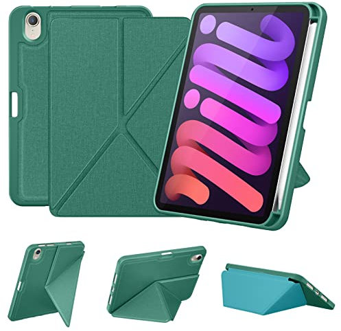 DTTO Schutzhülle für iPad mini 7 (A17 Pro) 2024 / iPad mini 6 2021 8,3 Zoll mit Stifthalter, Multi-Winkel, magnetische Standabdeckung für iPad mini 7. / 6. Generation [Auto Wake/Sleep], Grün