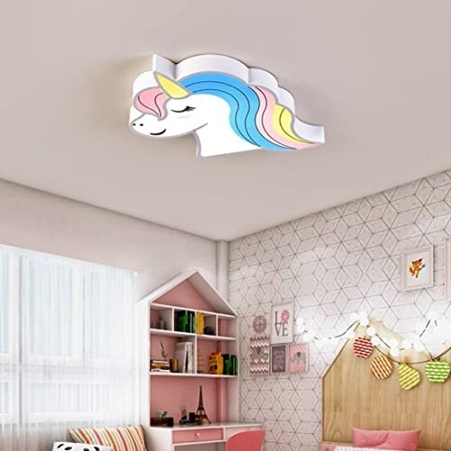 28W LED Deckenlampe Kinderzimmer Babyzimmer Dimmbar Deckenleuchte mit Fernbedienung, Kreativ Cartoon Einhorn Design Deckenbeleuchtung für Modern Mädchen Kinder Schlafzimmer Wandleuchte, Ø52cm (Weiß)