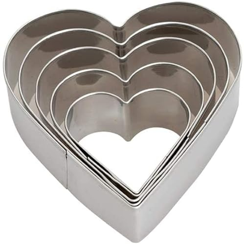Selecto Bake Lot de 5 emporte-pièces en forme de cœur en acier inoxydable pour biscuits, sandwich, fondant, gâteau, presse à biscuits