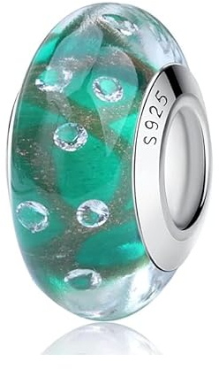 Nbsameng Charm en Cristal de Murano, Colgante para Pulsera y Cadena para Mujer, Charms de Plata 925%,Hoja de oro verde