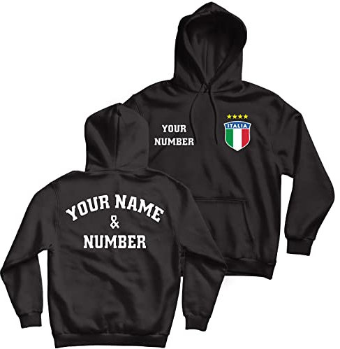 lepni.me Unisex Personalised Football Hoodie Italy Sweatshirt | Your Name and Number | Italian Flag Badge | Football Championship (XXL Black Multi Color)