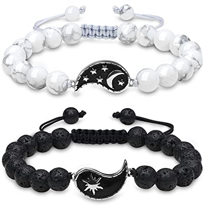 COAI Geschenkideen Freunde Armbänder aus Lavastein und Howlith mit Sonne und Mond Charm