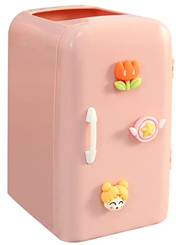 Grazioso organizer verticale per penne con adesivi 3D, mini organizer da scrivania a forma di frigo, portapenne, cancelleria, pennarelli, matite, per ufficio, scuola, casa e articoli artistici (rosa)