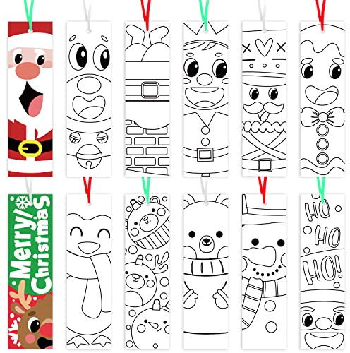 Haooryx 75 Stk. Weihnachts-Santo-DIY-Lesezeichen Weihnachtsfarben-Eigene-Lesezeichen Farben-Party-Spiel-Gewinn-Goodie-Beutel-Füller-Geschenk-Etiketten-Lesebegeisterte-Schüler-Klassenzimmer-Belohnung