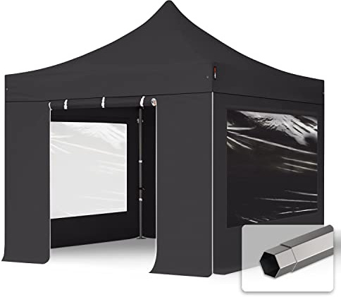 TOOLPORT Faltzelt Faltpavillon Pavillon 3x3m - mit 4 Seitenteilen (Panoramafenster) Premium Dach Partyzelt schwer entflammbar schwarz