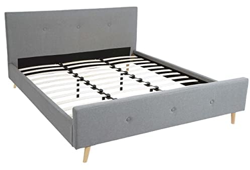 Mendler Polsterbett HWC-J98, Bett Doppelbett Bettgestell mit Lattenrost, Massivholz - 180x200cm grau