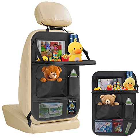 ERWEY Auto Rückenlehnenschutz Autositz Organizer Rücksitz Organizer mit Tablet/Telefon Aufbewahrung Wasserdicht Multifunktionale Auto Aufbewahrungstasche mit vielen Sack, Schwarz