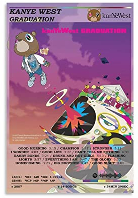 Abschluss Kanye West Poster für Zimmer Ästhetische 90er Jahre Musikcover Poster Leinwand Wandkunst Leinwand Poster Wand Dekorative Kunst Malerei Wohnzimmer Schlafzimmer Dekoration Geschenk Rahmen