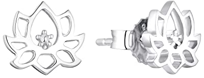 Amor Ohrstecker 925 Sterling Silber Damen Ohrschmuck, 0,9 cm, Silber, Lotusblüte, Kommt in Schmuck Geschenk Box, 2027954