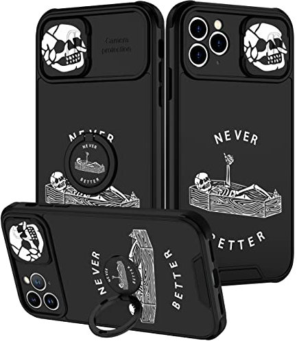 Goocrux (2in1 for iPhone 11 Pro Max Case Skull Skeleton for Women Girls Cute Gothic Phone Cover Horror with Slide Camera Cover+Ring Cool Never Better Spooky Boys Black Cases for 11 ProMax 6.5''
