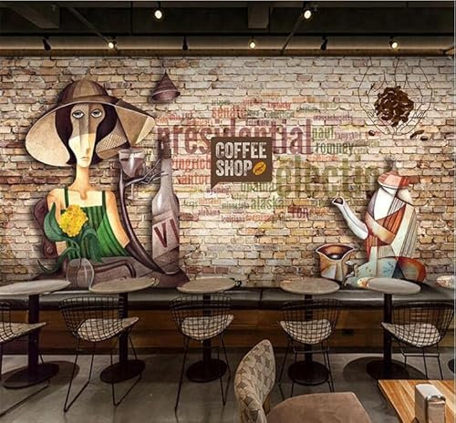 3D Fototapete Tapete Foto Art Brick Wall Painting Coffee House Dessert Shop Wallpaper Cafe Snack Bar Decor Background Mural Wallpaper 3D-430Cmx300Cm