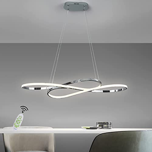Cblbser Moderne LED Pendelleuchte Esstisch Hängelampe Dimmbare mit Fernbedienung Pendellampe 54W Höhenverstellbar Creative Design Deckenleuchte für Wohnzimmer Küchen Kronleuchter Chrom L100CM