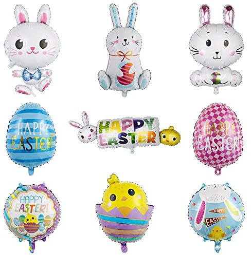 9 Stück Kaninchen Luftballons Dekorationen, Osterfolienballons für Ostern, Hasenluftballons für Geburtstagsparty, Mylar Luftballons Weiß Grün Gelb für Party Baby Dusche Home Dekorationen Zubehör