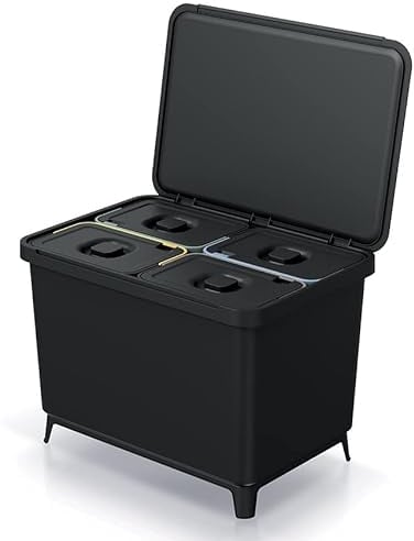 Mülleimer 4er Set 4x 10L Müllbehälter Abfalleimer 40L Mülltrennsystem Müllsammler Set Einsätze Mülltrenner 56,5 x 39 x 41 cm (Schwarz)