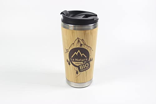La Natura LIFESTYLE Kaffeebecher To-Go Thermobecher aus Bambus und Edelstahl 450ml