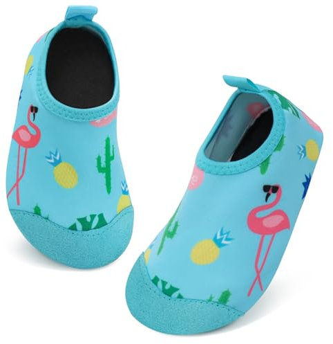 Aisprts Badeschuhe Kinder Wasserschuhe Mädchen Jungen, Rutschfeste Barfuß Schwimmschuhe Aquaschuhe Strandschuhe für Baby Baden, Wasser Spielen, Türkis Blau Vogel, 32/33 EU