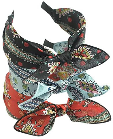 3Pcs Boho Wide Headband Rabbit Ears Hair Bands Fabric Non-Slip Headwear Elastic Twist Hair Hoop 1920s Accessories for Women Girls (PolkaEars)