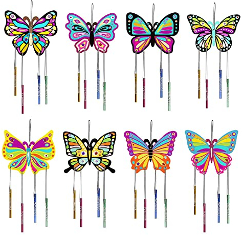 Windspiel Bastelset Kinder 8tlg Schmetterling Basteln Holz Kreative Kunst & Bastelbedarf für Osterndeko Mädchen Junge Junge Mädchen in Frühling Ostern