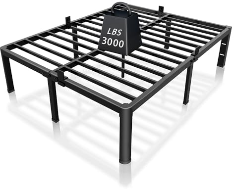 ROIL Kingsize-Bettgestell, Metallplattform, kein Boxspringbett erforderlich, mit Kopfteilloch, runde Eckbeine, Matratzenstopper, Halterungen, 1587 kg, robuste Stahllatten, geräuschfrei, 35,6 cm